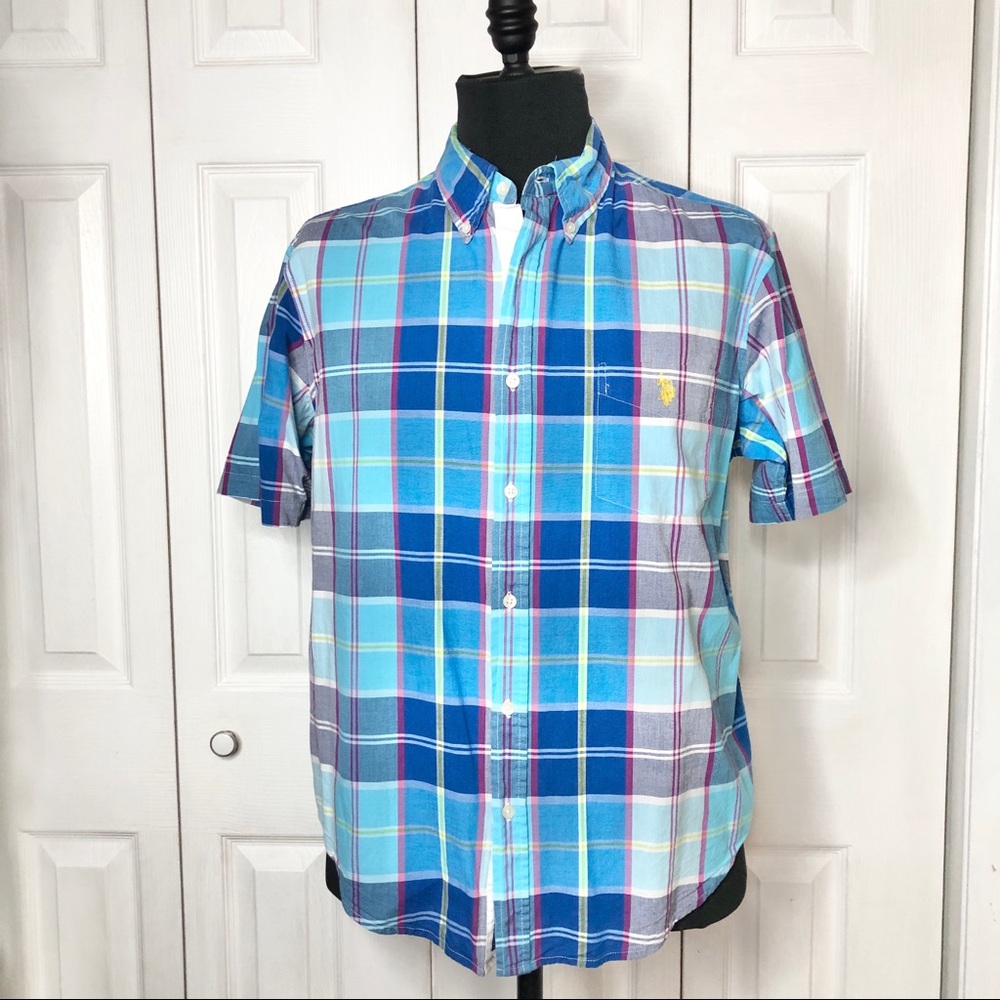 US Polo Assn. slim fit 💯% cotton plaid shirt